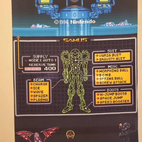 Super Metroid 5 x 1.5 foot tapestry  banner wall flag Super Nintendo Samus Aran - Picture 4 of 11